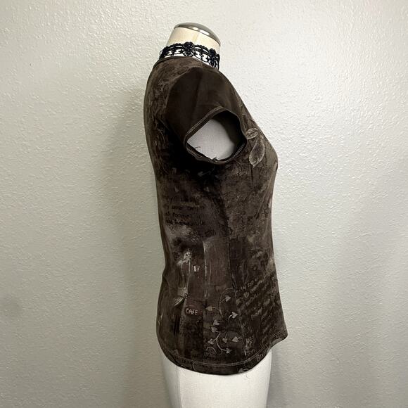 Vtg Y2k Blue Canyon Embellished Mc Bling Burnout Baby Tee Rhinestone Grunge S - Picture 8 of 15